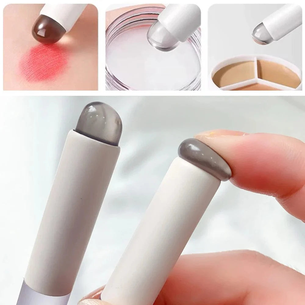 Showlu silicone lip brush with dust-proof cover, round head lipstick applicator, versatile for lip and eye makeup application.