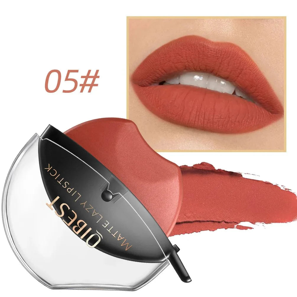 QiBest Lip-Shaped Lazy Lipstick by Showlu Fashion Store featuring velvet matte finish, moisturizing, waterproof, long-lasting lip gloss.