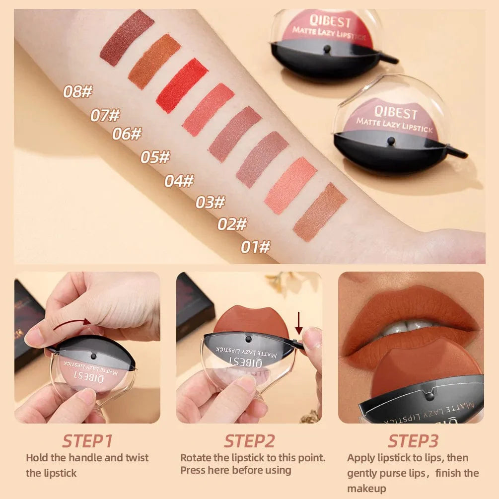 QiBest Lip-Shaped Lazy Lipstick by Showlu Fashion Store featuring velvet matte finish, moisturizing long-lasting waterproof lip gloss.