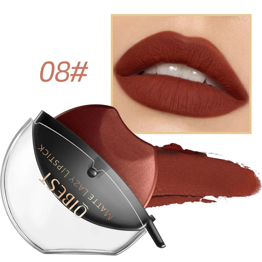 QiBest Lip-Shaped Lazy Lipstick by Showlu Fashion features velvet matte finish, moisturizing long-lasting, waterproof, non-stick lip gloss.