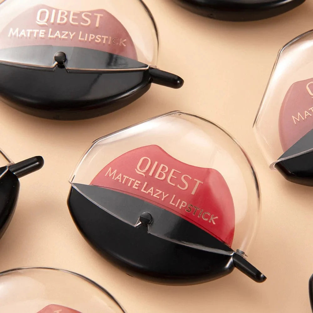 QiBest Lip-Shaped Lazy Lipstick by Showlu Fashion Store featuring velvet matte, moisturizing, waterproof, long-lasting lip gloss.