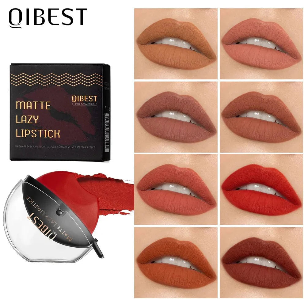 QiBest Lip-Shaped Lazy Lipstick from Showlu Fashion Store, velvet matte long-lasting moisturizing lip gloss with waterproof, non-stick design