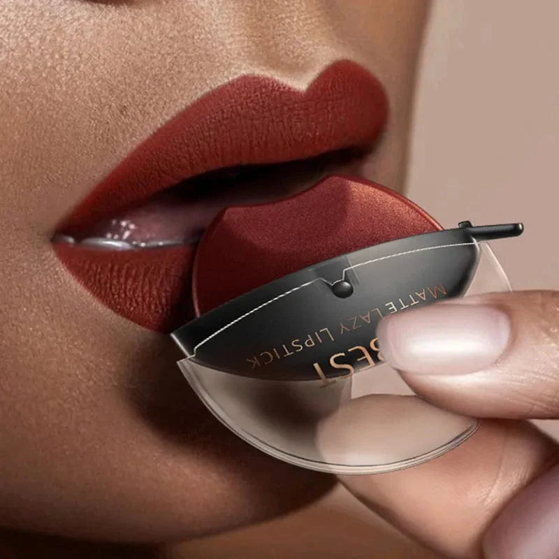 QiBest Lip-Shaped Lazy Lipstick by Showlu Fashion Store featuring velvet matte, long-lasting, moisturizing, waterproof lip gloss.