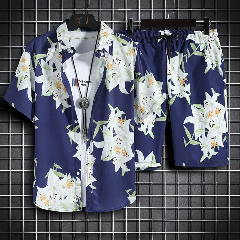 Men's quick-dry beachwear set by Showlu Fashion, featuring a printed 2-piece outfit perfect for summer beach days.
