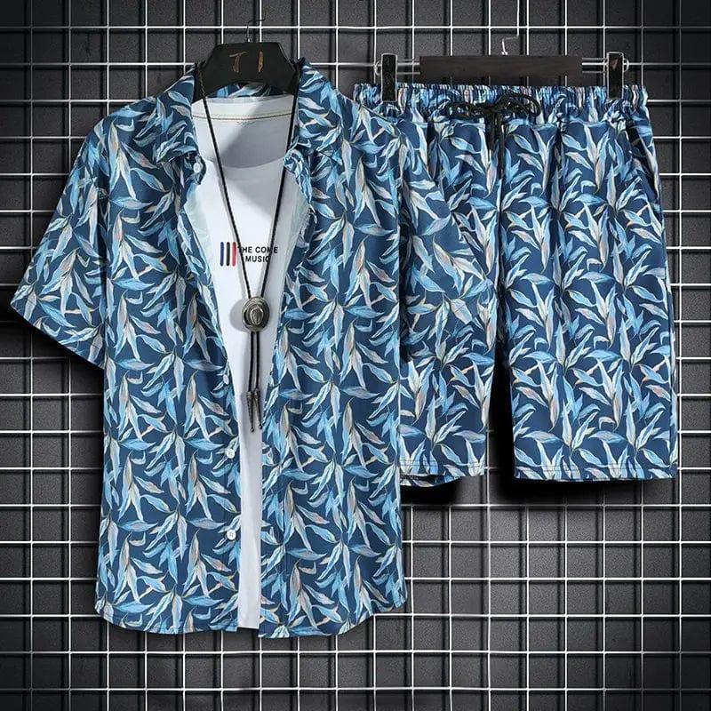 Men's Showlu Fashion quick-dry beachwear set with a printed 2-piece outfit, ideal for beach or poolside wear.