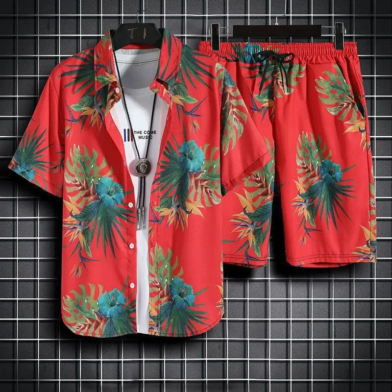 Men's quick-dry beachwear set by Showlu Fashion, 2-piece printed outfit perfect for summer beachwear or poolside lounging.