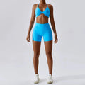 Showlu Nude Feel Yoga Suit two-piece set, quick-drying fitness clothing with a sexy back design, ideal for yoga and running.