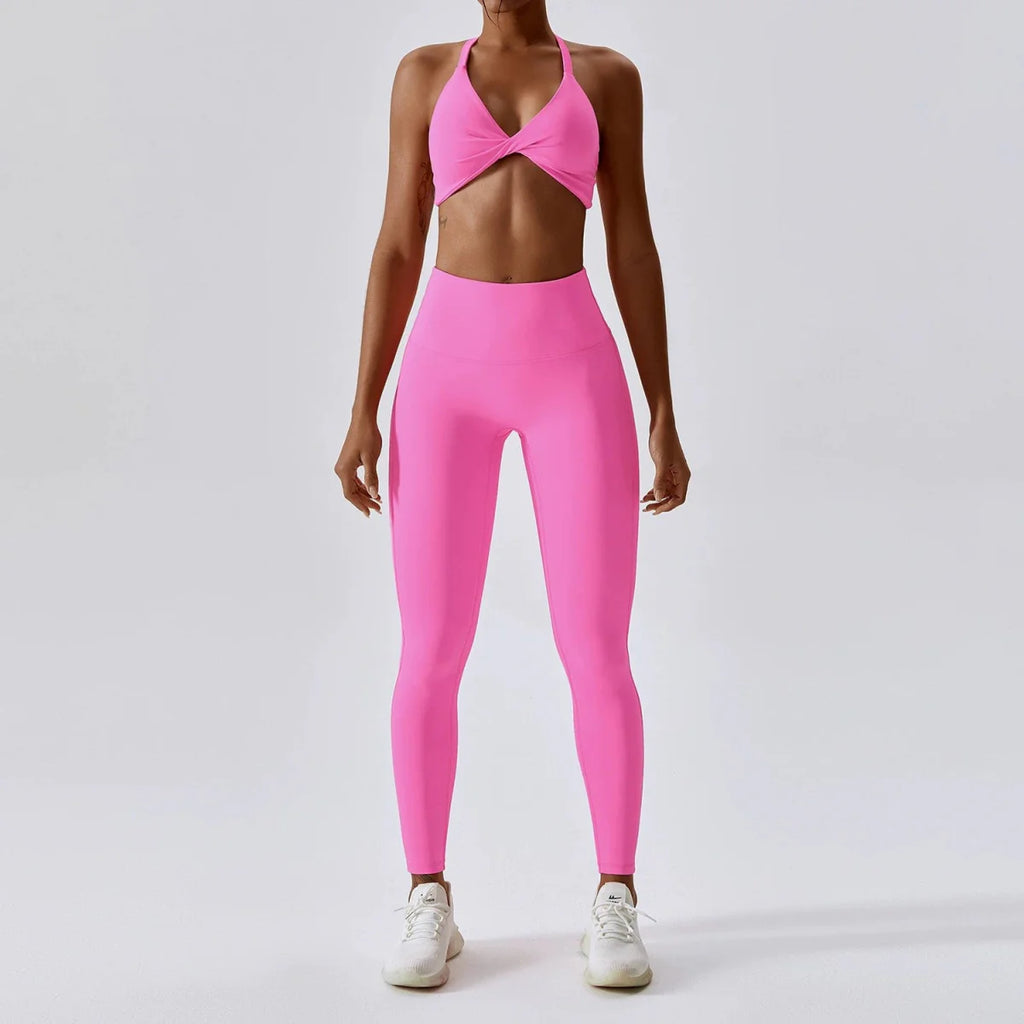 Showlu Nude Feel Yoga Suit two-piece set featuring quick-drying, sexy sportswear in candy color for fitness and running.