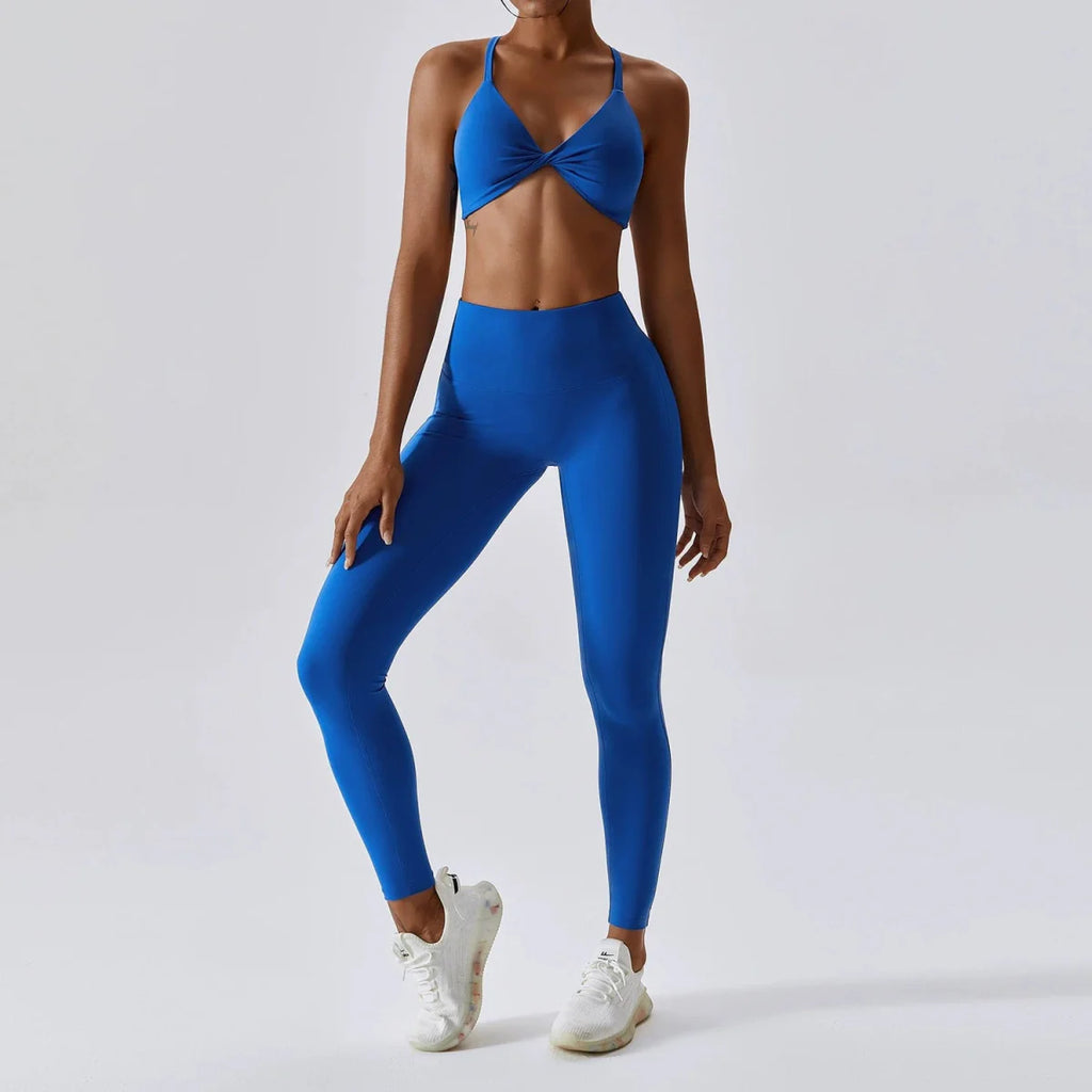 Showlu Nude Feel Yoga Suit two-piece set with quick-drying, sexy sportswear for fitness, running, and yoga in candy colors.
