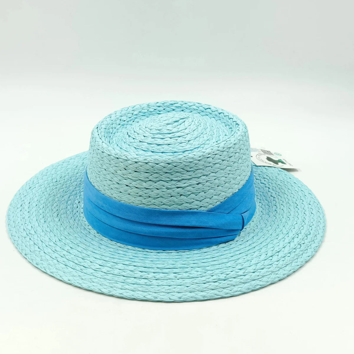 Showlu Women's Raffia Straw Panama Hat with colorful stitched design, perfect for bohemian summer beach and vacation sun protection.
