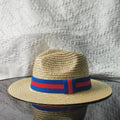 Showlu Women's Raffia Straw Panama Hat with colorful stitched design, ideal for bohemian summer beach and vacation sun protection.