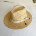 Showlu Women's Raffia Straw Panama Hat with colorful stitched details, perfect for bohemian summer beach or vacation sun protection