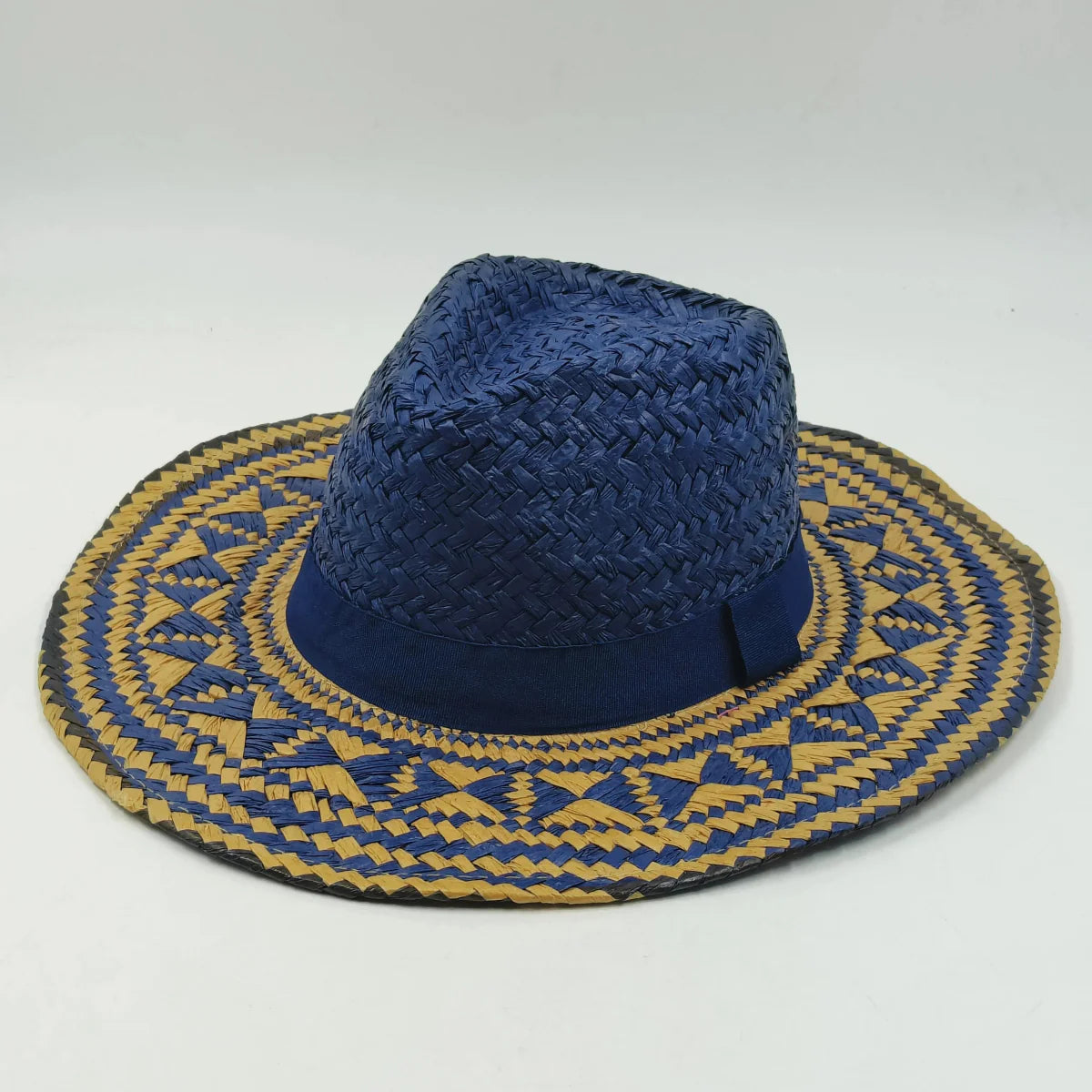 Showlu Women's Raffia Straw Panama Hat with colorful stitched design, perfect for bohemian summer beach and vacation sun protection.