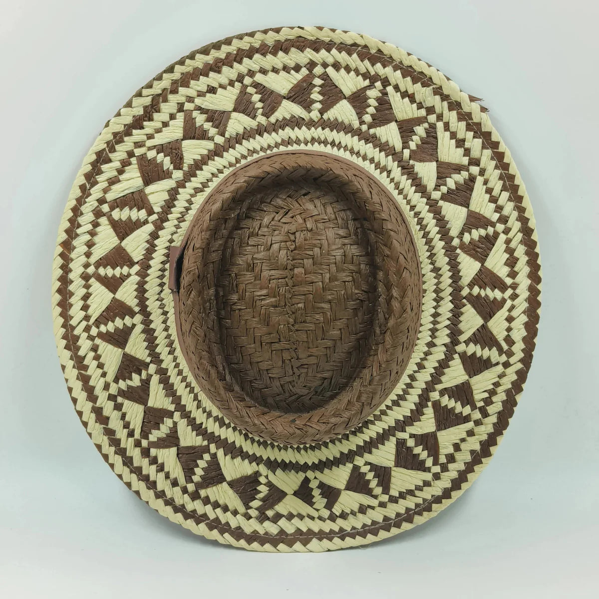 Showlu Women's Raffia Straw Panama Hat with colorful stitched design, perfect for bohemian summer beach and vacation sun protection.