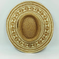 Showlu Women's Raffia Straw Panama Hat with colorful stitched design, perfect for bohemian summer beach and vacation sun protection.