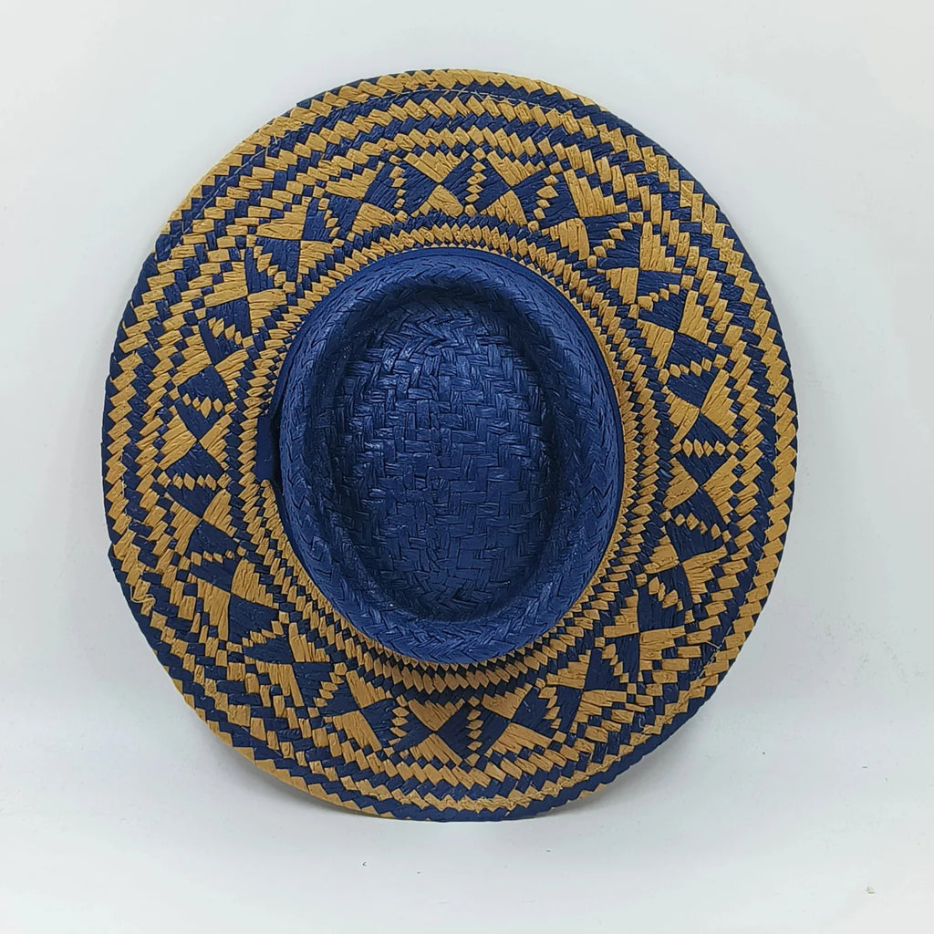 Showlu Women's Raffia Straw Panama Hat with colorful stitched design, perfect for bohemian summer beach or vacation style.
