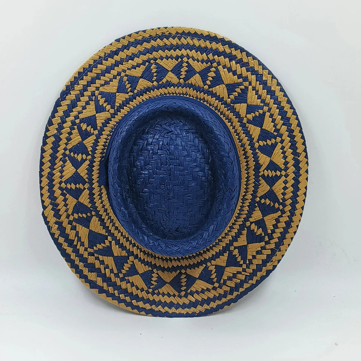 Showlu Women's Raffia Straw Panama Hat with colorful stitched design, perfect for bohemian summer beach or vacation style.