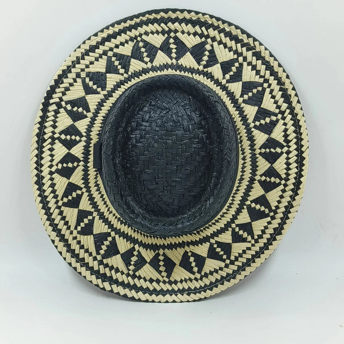 Showlu Women's Raffia Straw Panama Hat with colorful stitched design, perfect for bohemian beach or summer vacation style.