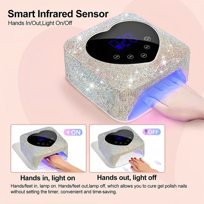 Showlu 72W cordless UV LED nail lamp with heart-shaped design, rechargeable nail dryer for gel manicures and pedicures.