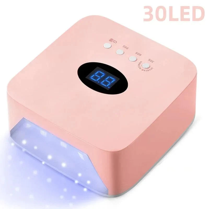 Showlu 72W cordless UV LED nail lamp with heart-shaped design, rechargeable nail dryer for gel manicures and pedicures.