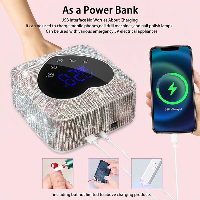 Showlu 72W cordless UV LED nail lamp with heart-shaped design, rechargeable, ideal for gel manicures and pedicures.