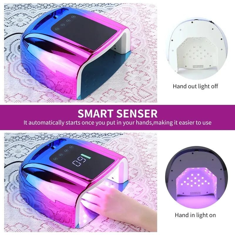 Limegirl 96W rechargeable UV nail lamp with 42 LEDs, wireless gel dryer for professional nail polish curing and drying.
