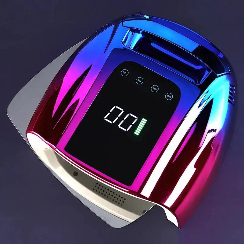 Limegirl 96W rechargeable UV nail lamp with 42 LEDs, wireless gel dryer for professional nail polish curing, shown on a countertop.