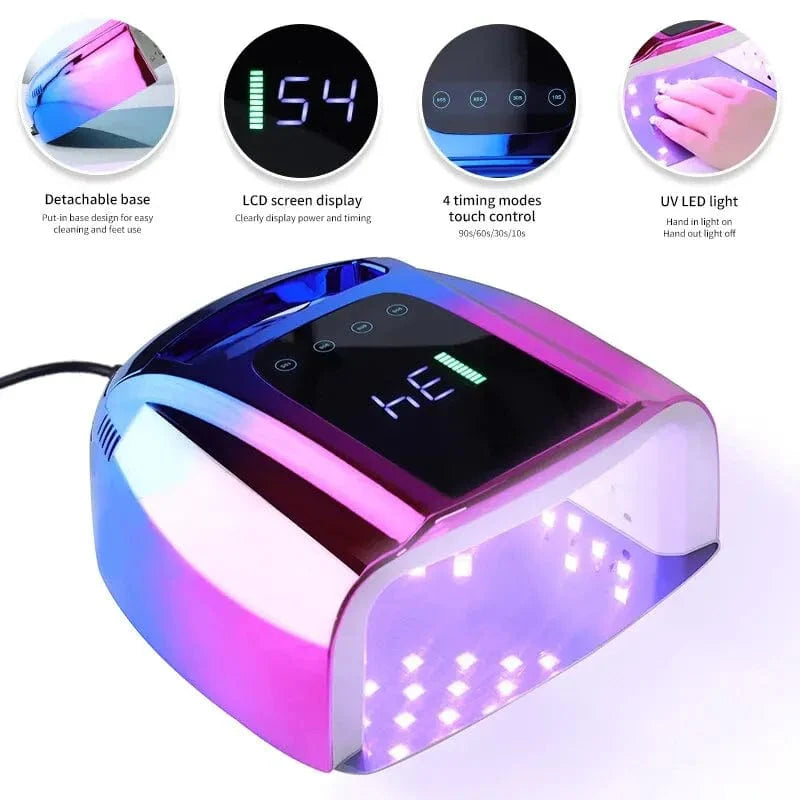 Limegirl 96W rechargeable UV nail lamp with 42 LEDs for gel polish curing, wireless design for professional manicures.