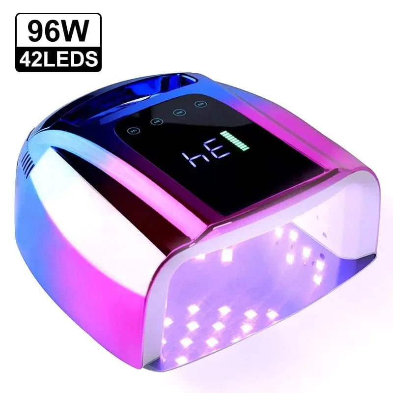 Limegirl 96W rechargeable UV nail lamp with 42 LEDs, wireless gel dryer for professional nail polish curing and manicure drying.
