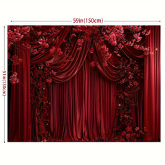 Red curtain background with floral design, party, wedding, photography, home decor, versatile for all occasions and seasons - SHOWLU FASHION STORE