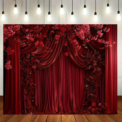 Red curtain background with floral design, party, wedding, photography, home decor, versatile for all occasions and seasons - SHOWLU FASHION STORE