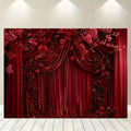 Red floral curtain backdrop from SHOWLU FASHION STORE, ideal for wedding, party, or home decor with vibrant floral design.