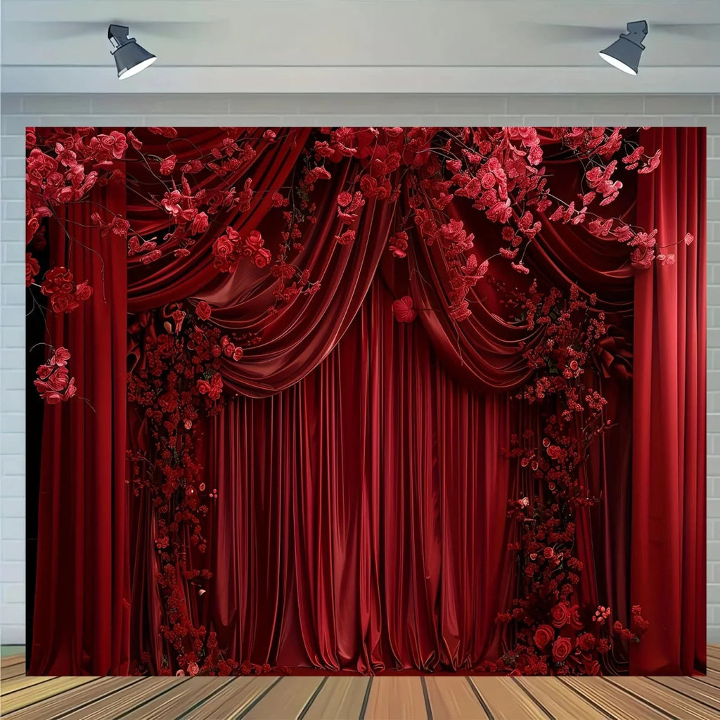 Red floral curtain backdrop by SHOWLU FASHION STORE, perfect for wedding, party decor, photography, and home decoration.
