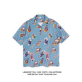 Men's retro 80s printed short sleeve lapel shirt by Showlu Fashion, featuring colorful vintage-inspired geometric patterns.