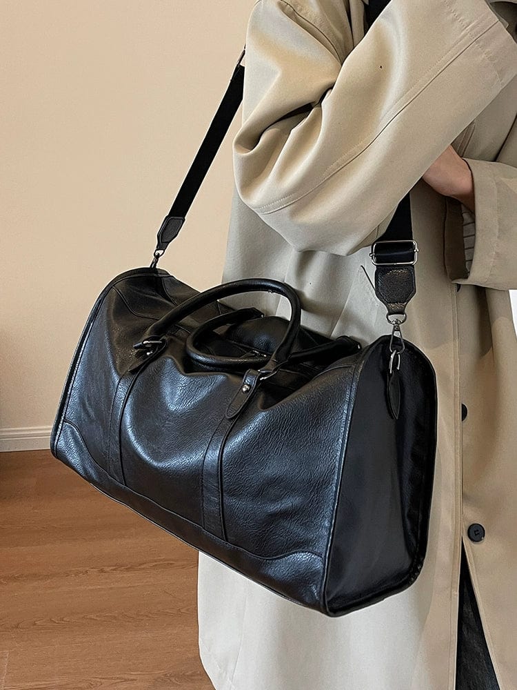 Showlu Retro PU leather travel bag for women, large crossbody luggage with textured design, ideal for business trips.