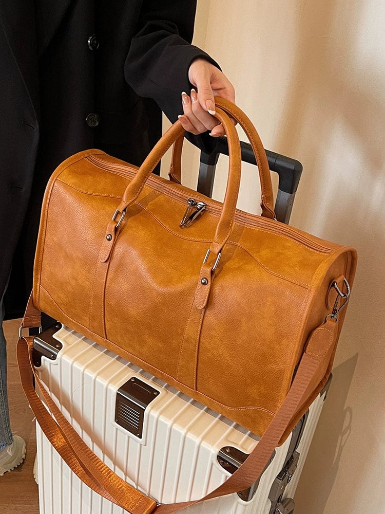 Showlu Retro PU leather travel bag for women, large crossbody luggage with textured finish, ideal for business trips.