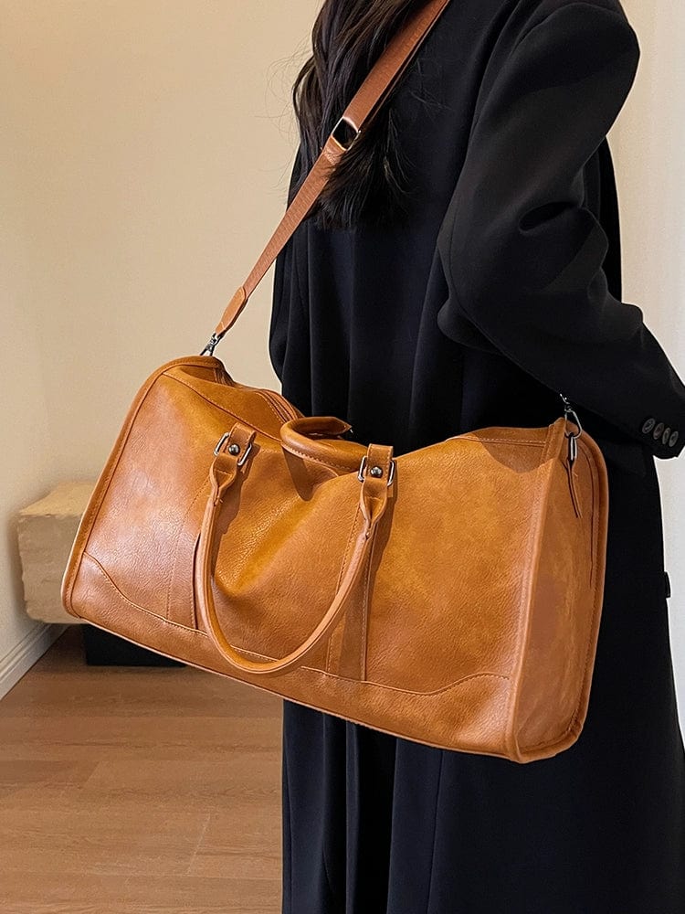 Showlu Retro PU leather travel bag, large crossbody luggage for women, textured design, suitable for business trips.