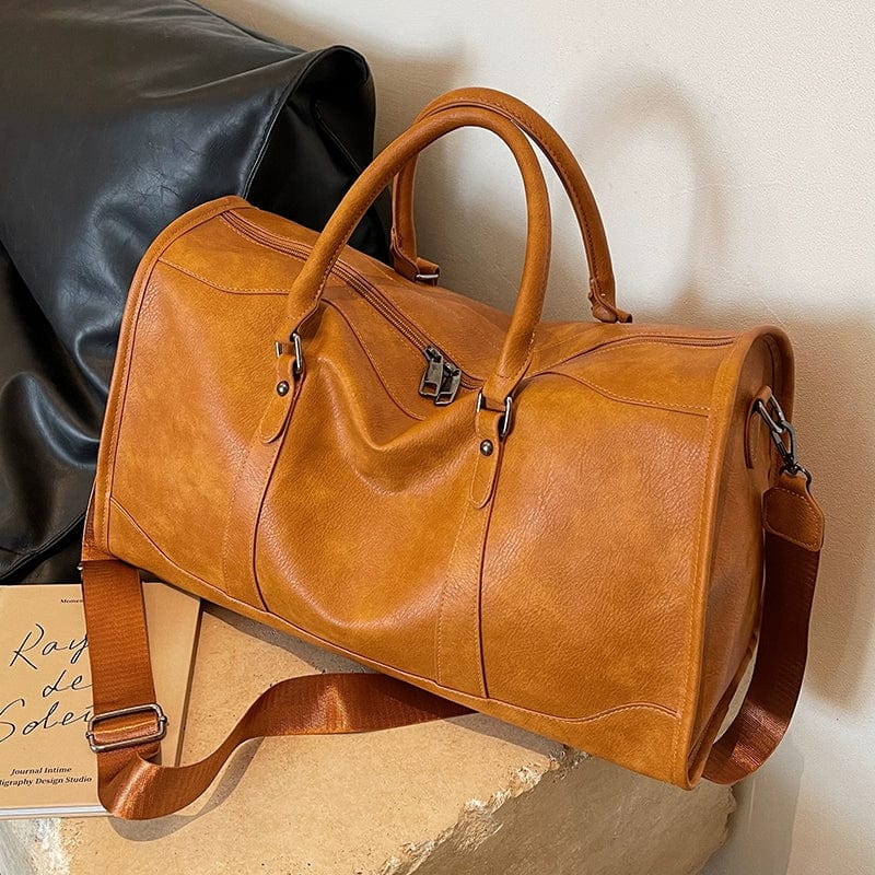 Showlu Retro PU leather travel bag for women, large crossbody luggage with textured finish, ideal for business trips.