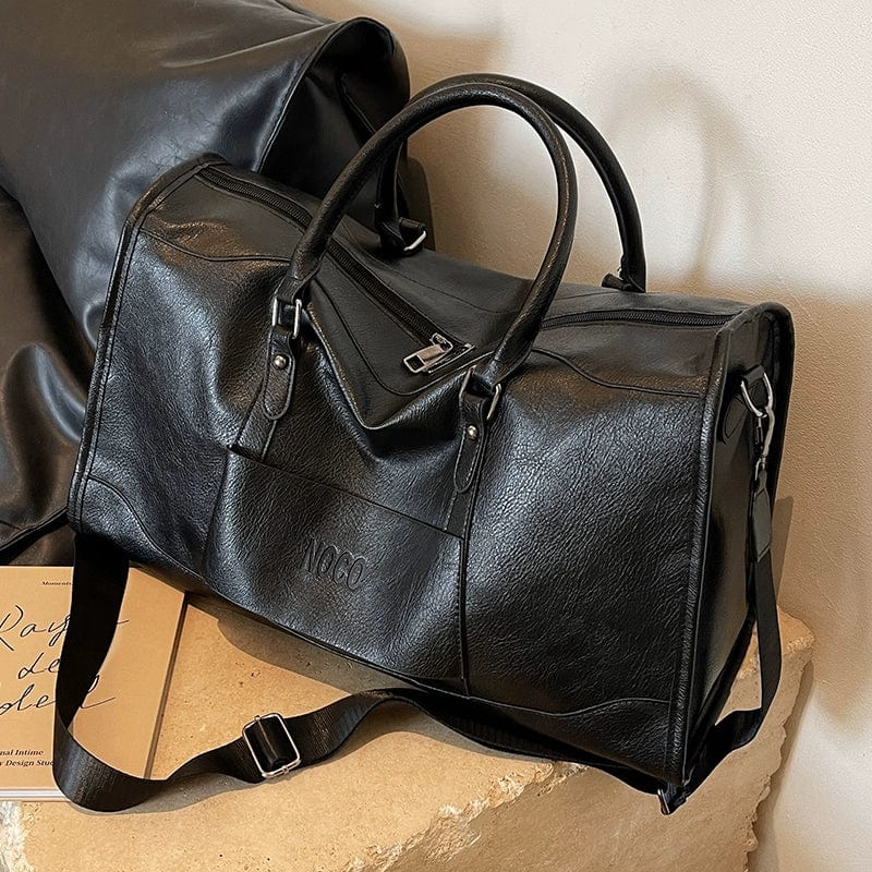 Large Showlu Retro PU Leather Travel Bag with crossbody strap, ideal for women’s business trips and travel accessories