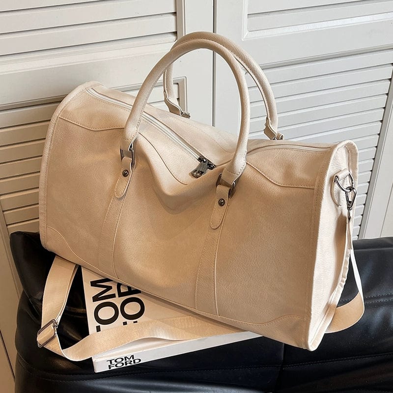 Showlu Retro PU leather travel bag for women, large crossbody luggage with textured finish and hand-held design for business trips.