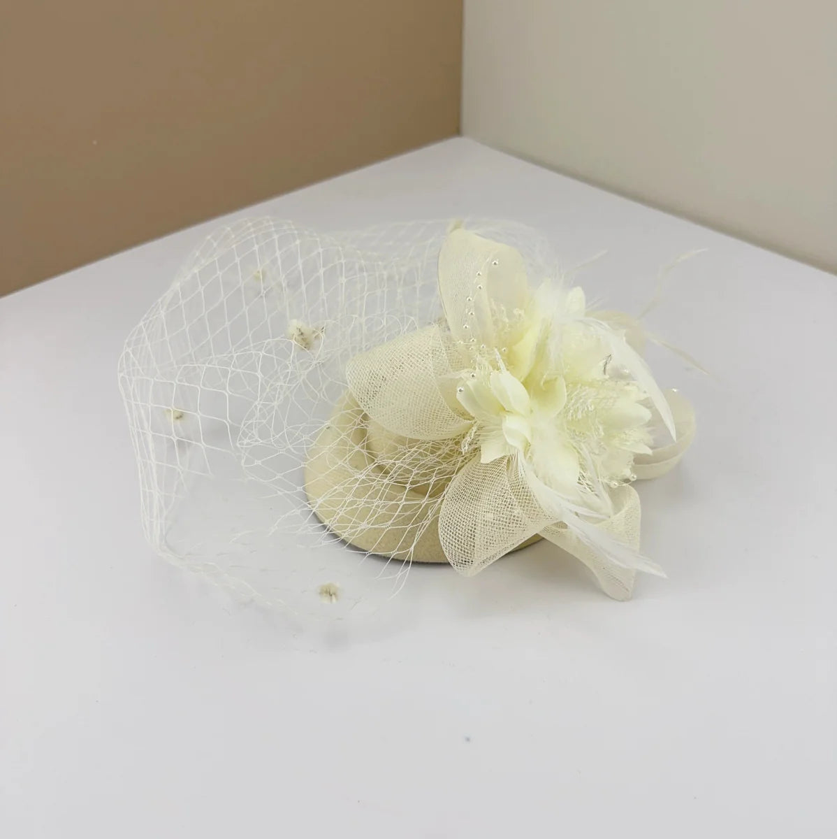 Showlu Retro Mesh Flower Bridal Headdress with Shanghai style hair clip featuring intricate floral design and vintage mesh details.