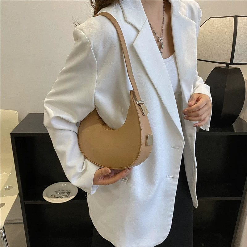 Small retro PU leather shoulder bag with underarm strap, casual satchel design, by SHOWLU FASHION STORE.