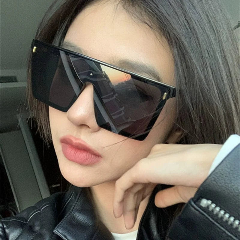 Showlu Retro Rectangular Sunglasses with large rims and anti-UV lenses, fashion eyewear for a slim, stylish look.
