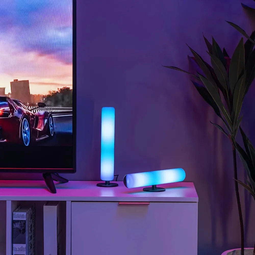 Showlu RGB Music Rhythm Pickup Light bar with colorful LED lights, USB rechargeable desktop decoration for festive or musical ambiance.