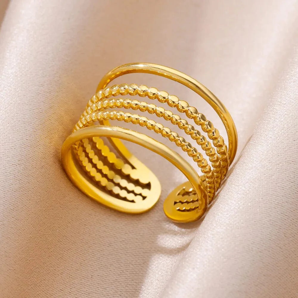 Showlu Women's vintage gold stainless steel angel feather ring with intricate design, perfect for stylish finger jewelry.