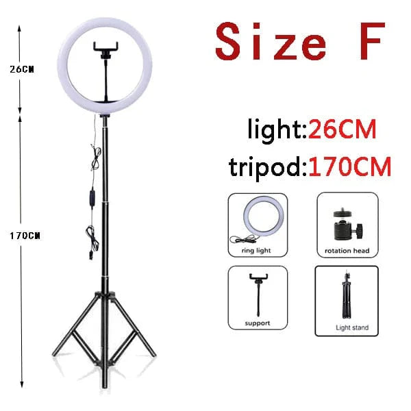 Showlu Fashion Store 10-inch LED ring light with tripod stand for phone photography, providing even lighting for selfies and videos.