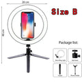 Showlu Fashion 10-inch LED ring light on tripod stand for phone photography, providing bright, even lighting for selfies and videos.