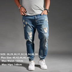 Ripped Jeans For Men Blue Black Denim Mens Jean Homme Harem Hip Hop Plus Size Trousers 44 46 48 Mens Uomo Fashions Jogger Pants - SHOWLU FASHION STORE