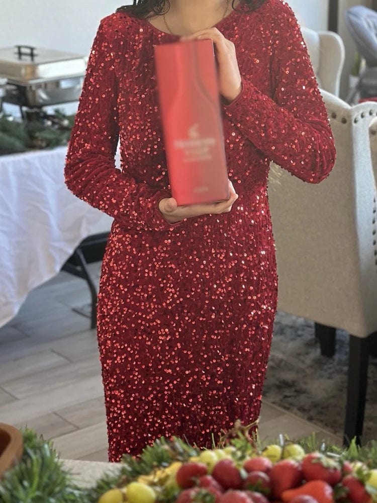 Romagic Elegant Women Modest Stretch Sequin Royal Blue Wedding Prom Gown Long Sleeves Mermaid Formal Evening Party Dress 2024 - SHOWLU FASHION STORE