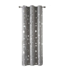 Room Darkening Curtains with Silver Star Moon for Boys Nursery Bedroom Blackout Kids Curtain Grommet Thermal Insulating Drapes - SHOWLU FASHION STORE
